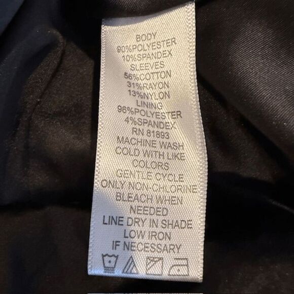 H by Halston Faux Suede Jacket w/ Sweater Knit Sleeves Black Zip Front Size 14 - Picture 9 of 14